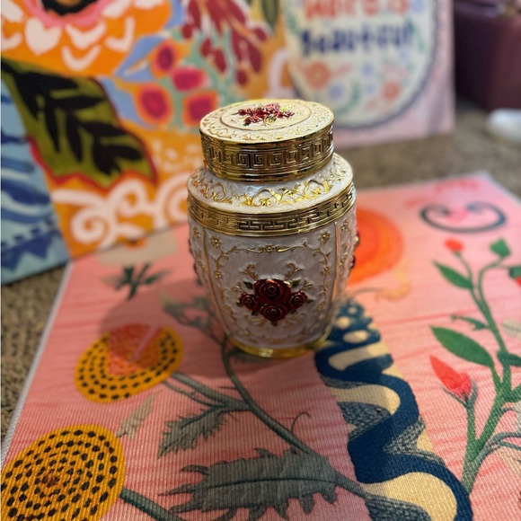 Other - Ornate White and Gold Vase with Red Accents